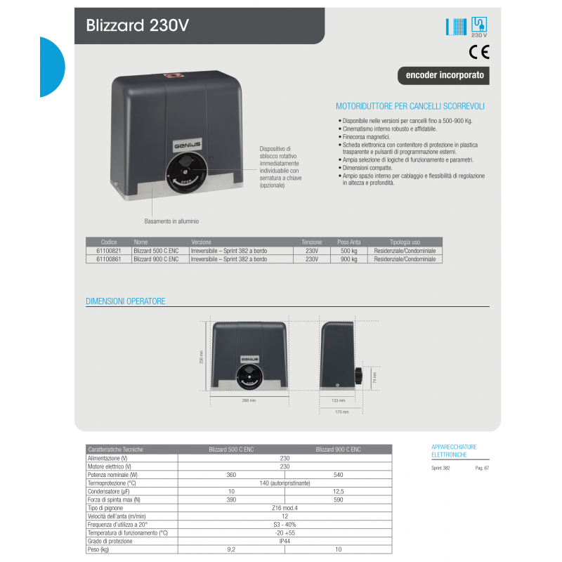 Kit per Cancelli Scorrevoli BLIZZARD ENC 900kg 868 MHz JCL – FAAC GENIUS 104002