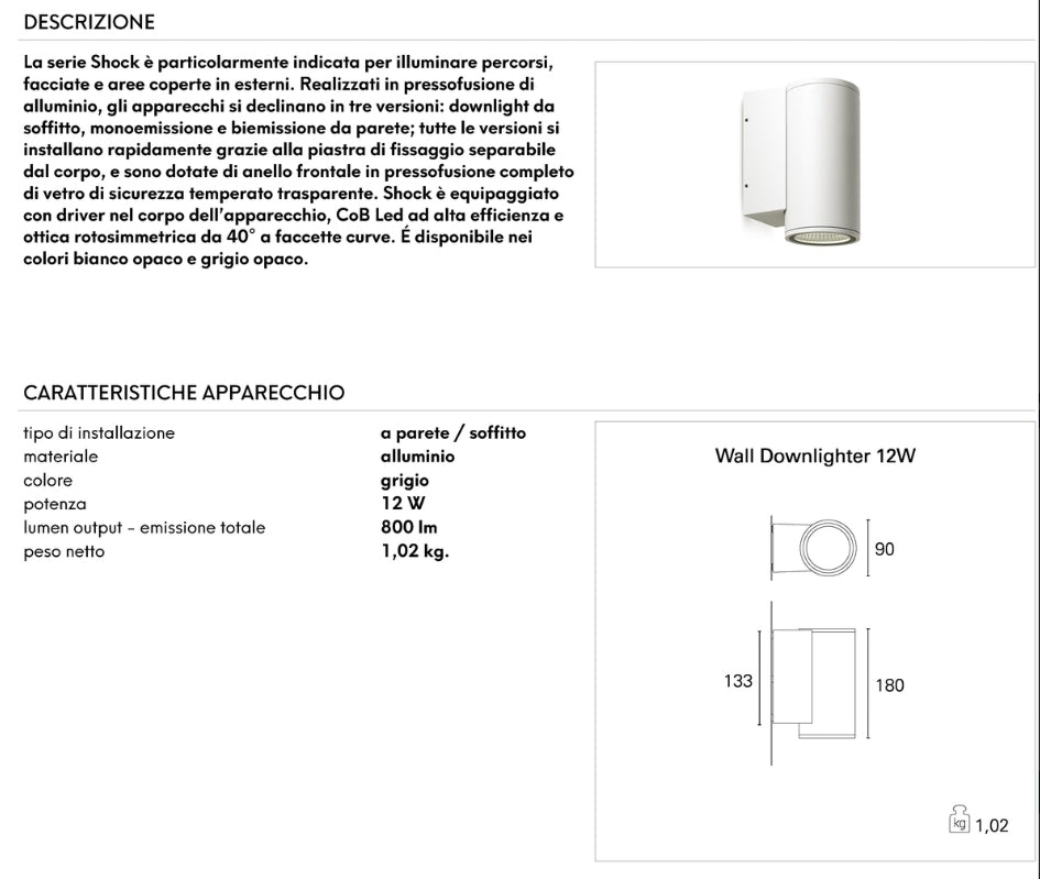 Lampada da Esterno SHOCK EST51010 – 12W, 3000K, 2280lm, Argento, Angolo 40°, IP54