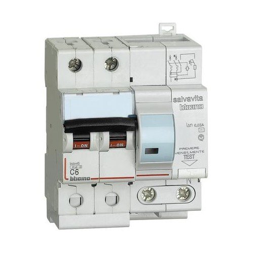 Interruttore Magnetotermico Differenziale (Salvavita) BTicino G8230/6AC – 2 Poli, 6A, 30mA