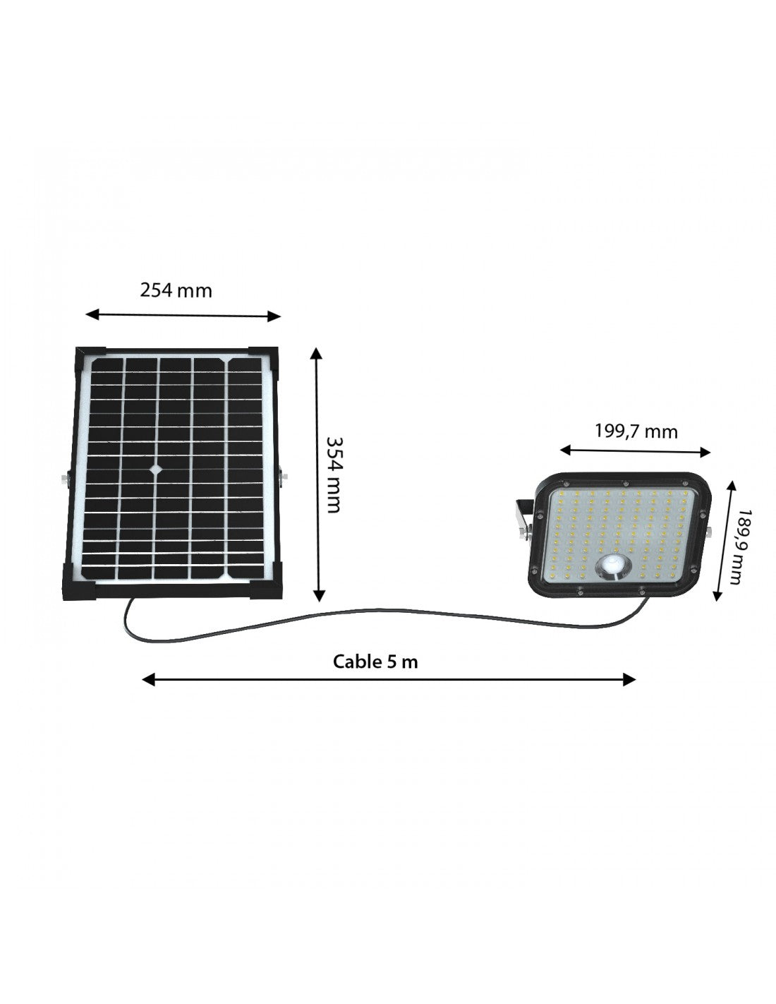 Proiettore LED a carica solare 4800 lumen, con rilevatore di presenza. Pannello solare deportato - Velamp SL366