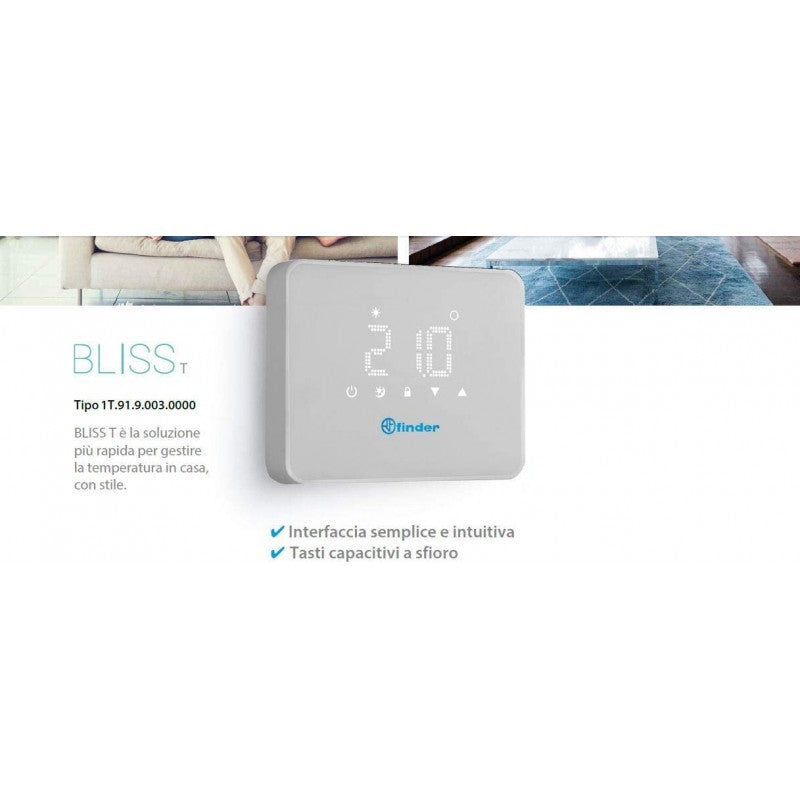 Termostato ambiente Finder Bliss da Parete 1T9190030000 Estate/Inverno 5A 250Vac