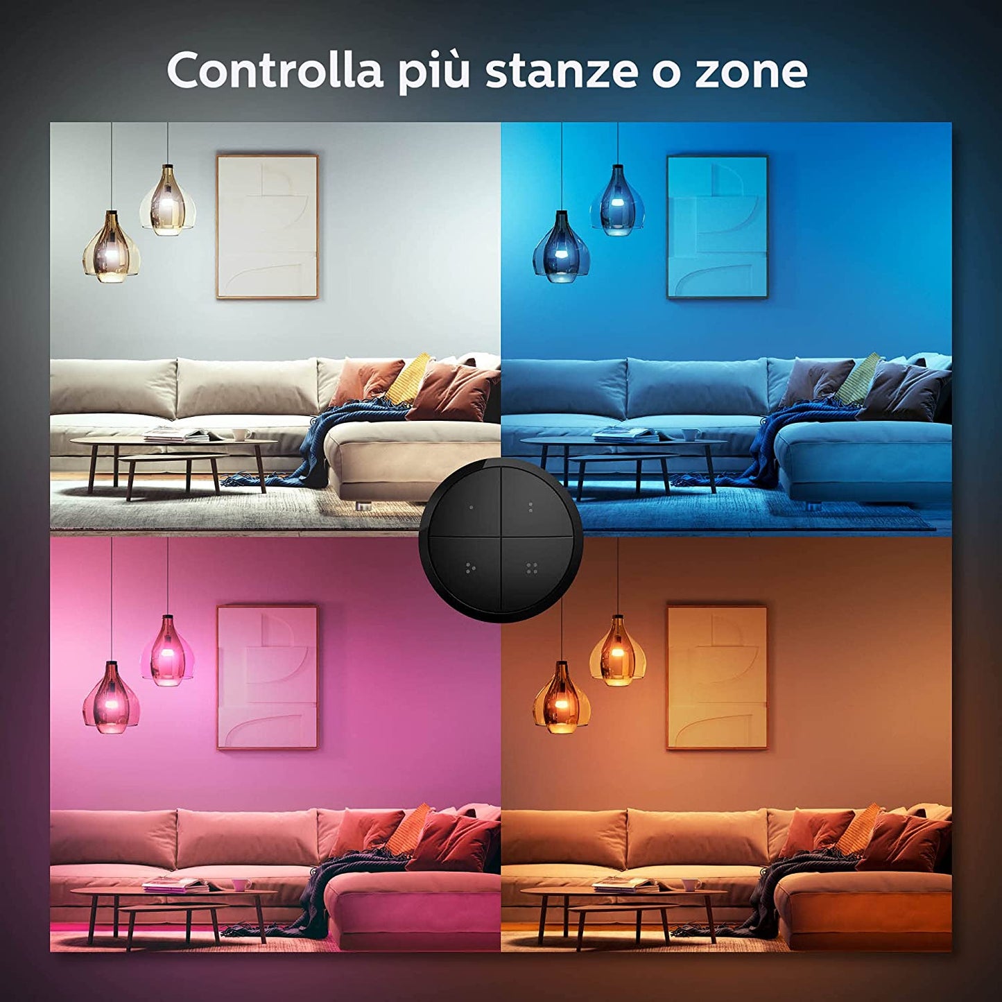 Philips Hue Interruttore Tap Dial Smart, Alimentazione a Batteria, Nero - 44093700