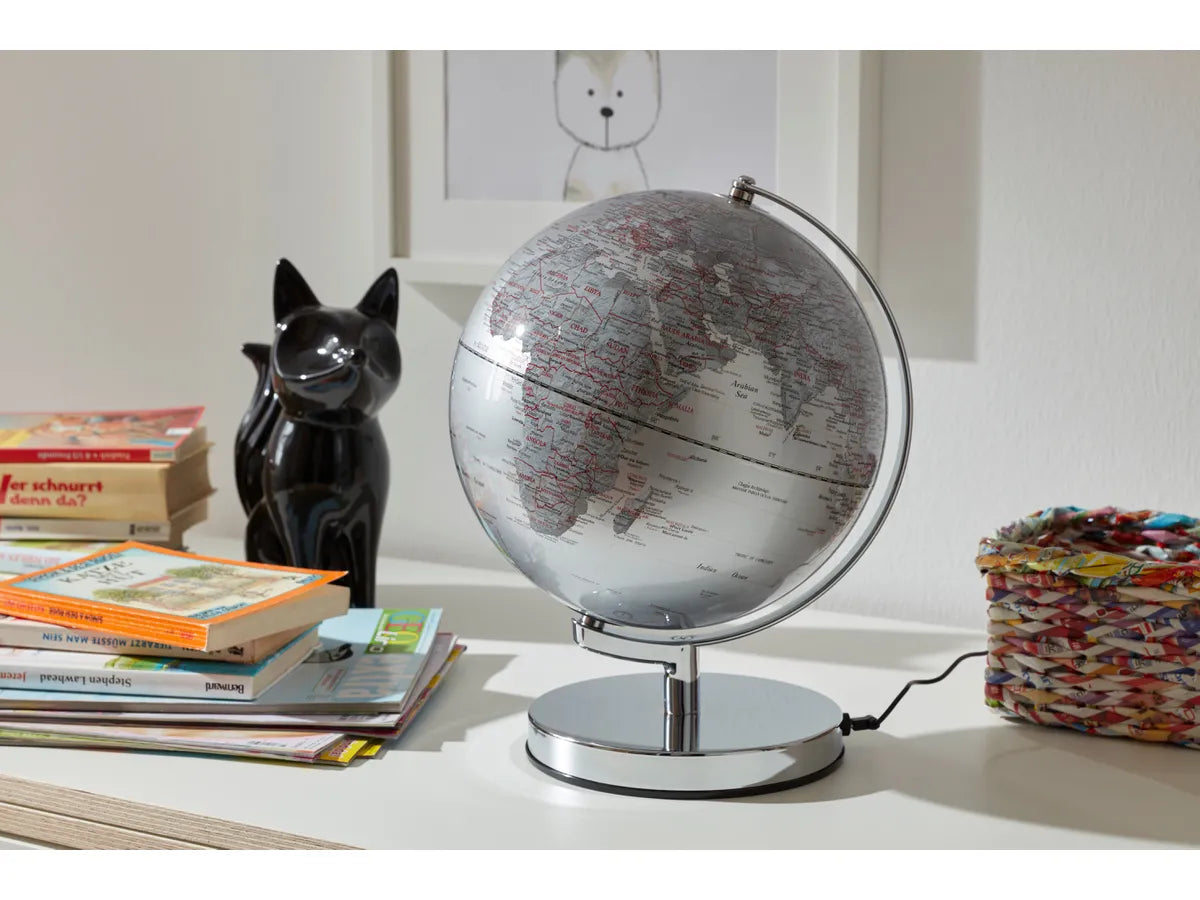 EMFORM EMSE0711 - Mappamondo Luminoso - Globo Terra Silver Light - Altezza 32cm x Ø 25cm argento -