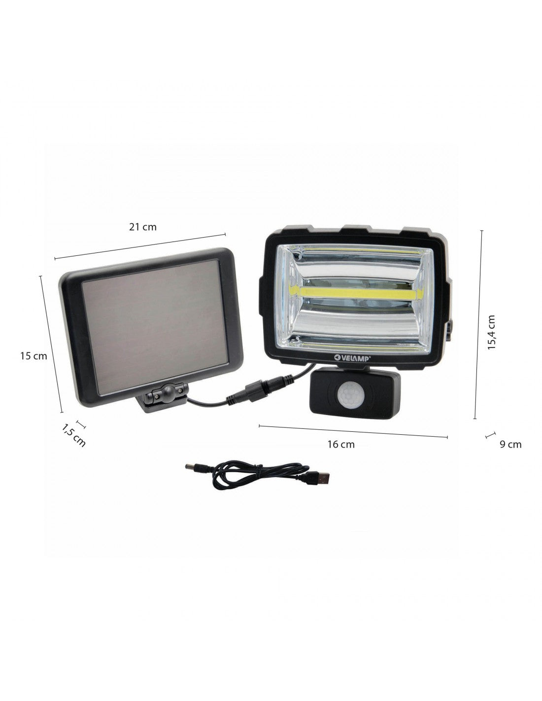 Velamp Inca: Proiettore Led 1600 Lumen A Ricarica Solare, Con Rilevatore Di Movimento - Is342