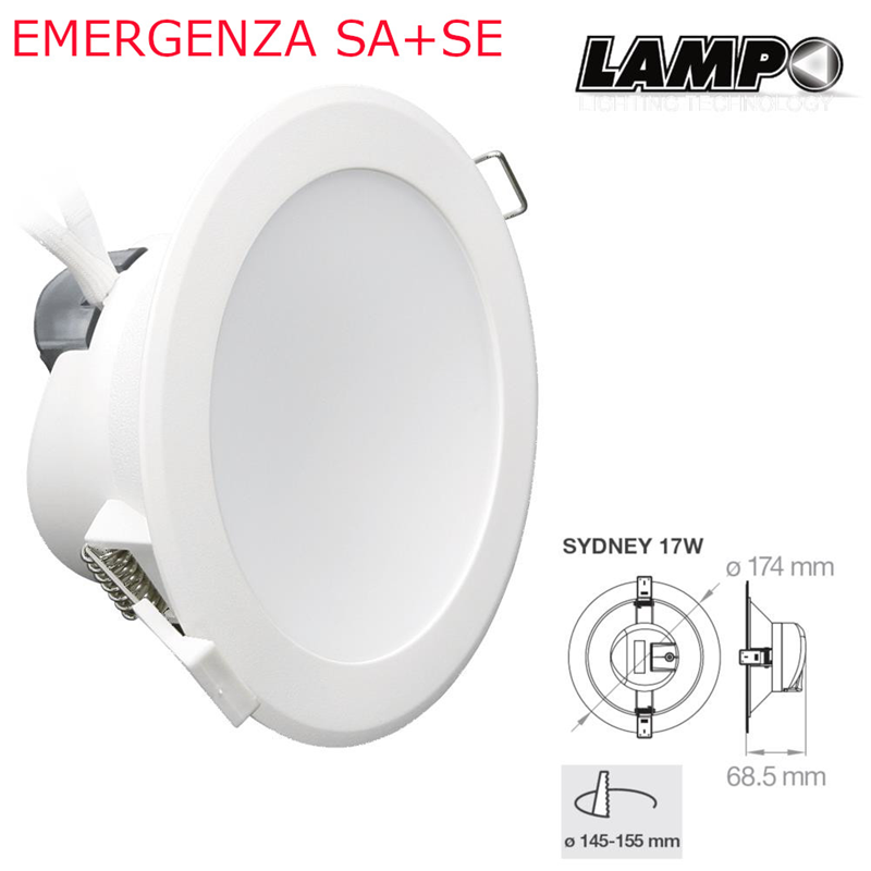 Faretto LED da Incasso 17W Lampo SYDNEY17WEM – Emergenza Tricolor Dimmerabile