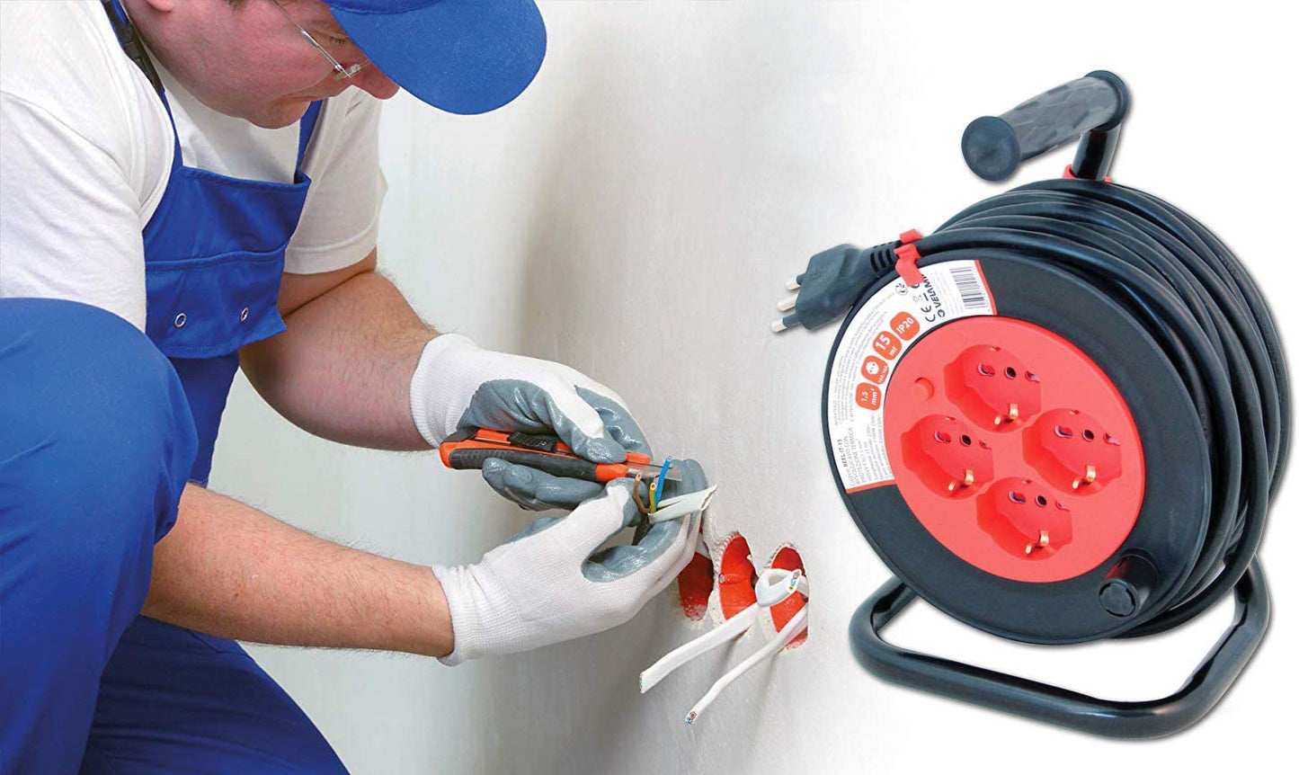 Velamp Reel-IT-15 Elektrische Erweiterung mit umhülltem, schwarz/rot, 15 Meter