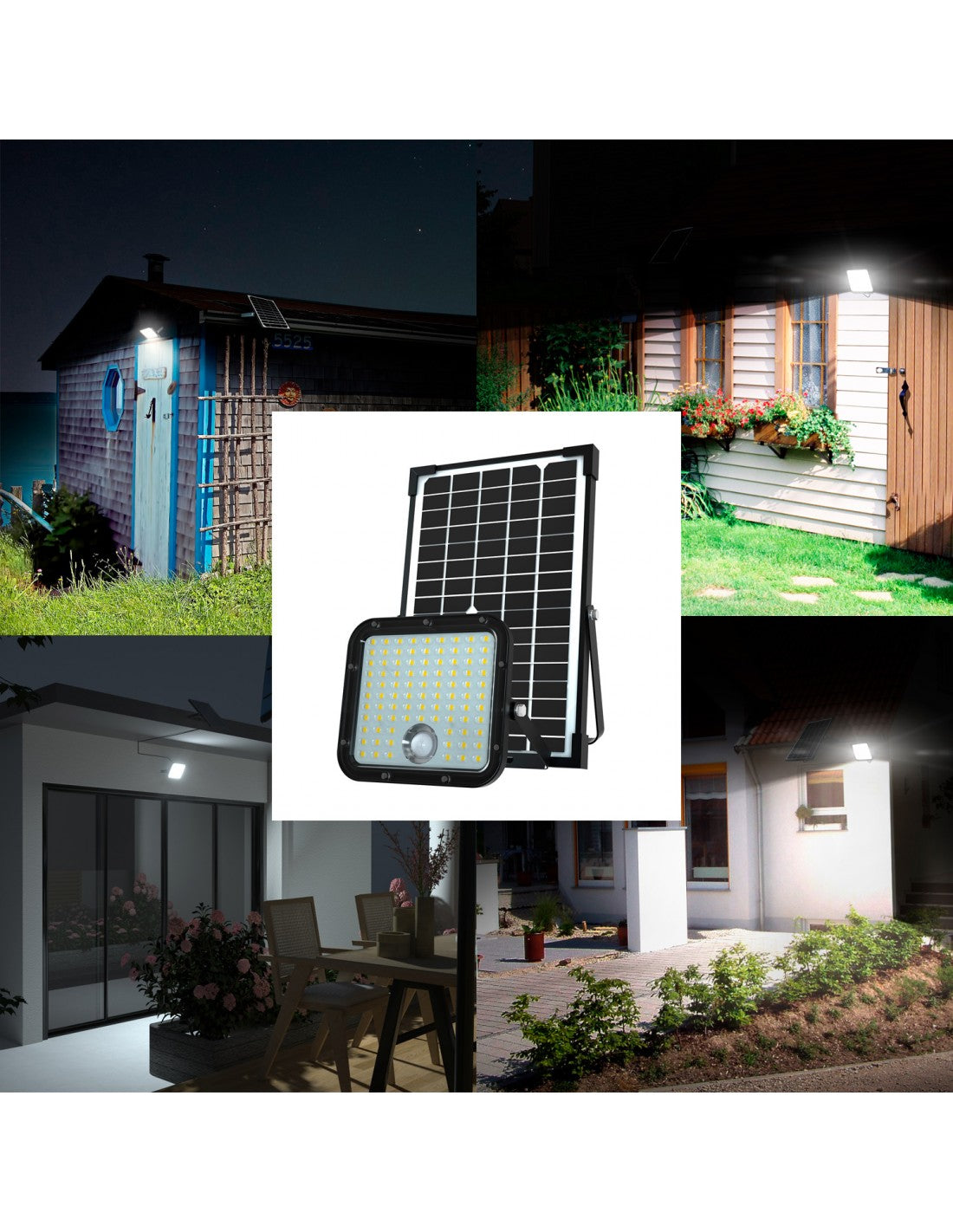 Proiettore LED a carica solare 4800 lumen, con rilevatore di presenza. Pannello solare deportato - Velamp SL366