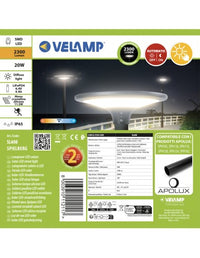 Lampadaire solaire LED 2300 lumens, IP65, pour montage sur poteau - Velamp SL608