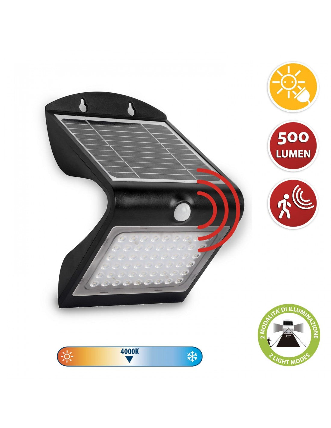 COLOMBA: 4 W (500 lm) solarbetriebene LED-Wandleuchte mit Bewegungssensor – Velamp SL237