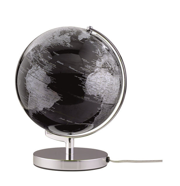 Luminous Globe Earth Black Light/ Light Metal Black Background Continents Silver | EMFORM - SE0712