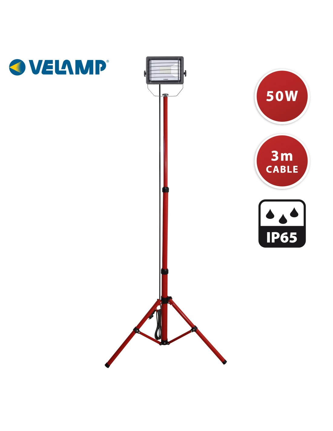 WAINGRO: proiettore LED SMD 50W, IP65, con treppiede e cavo 3mt VEL IS746-50W